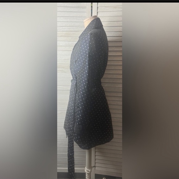 Banana Republic Navy Polka Dot Trench Coat Small Great Condition Preppy Classic - Picture 5 of 11